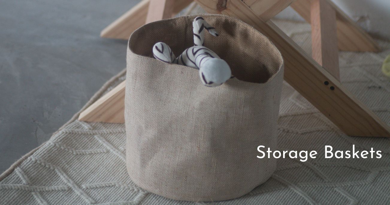 Round Storage Basket with oxford jute